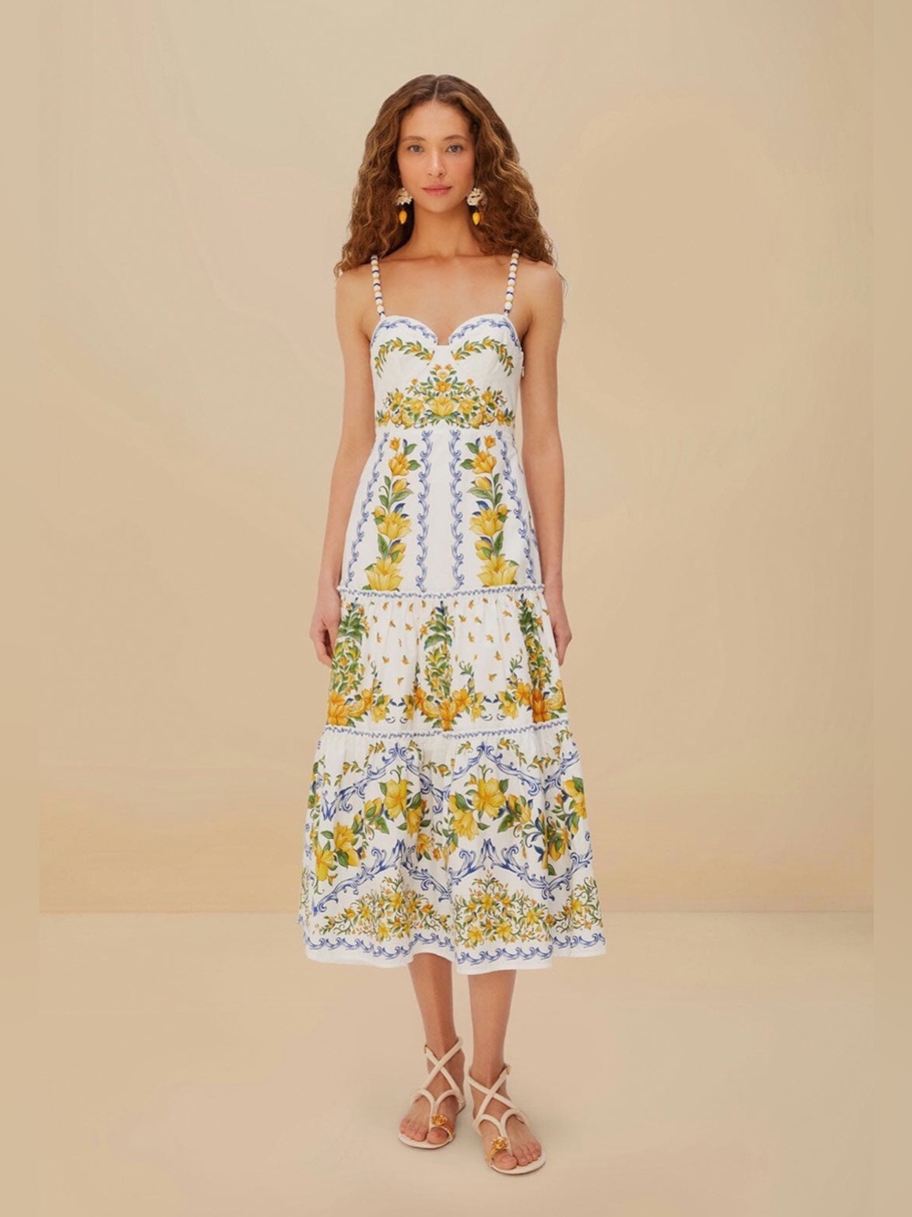 FARM Rio Sicily midi yellow floral dress XL - Picture 4 of 5